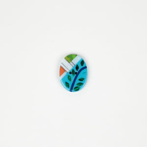 Button: Resin Modern Art Turquoise/green/orange Oval 30mm