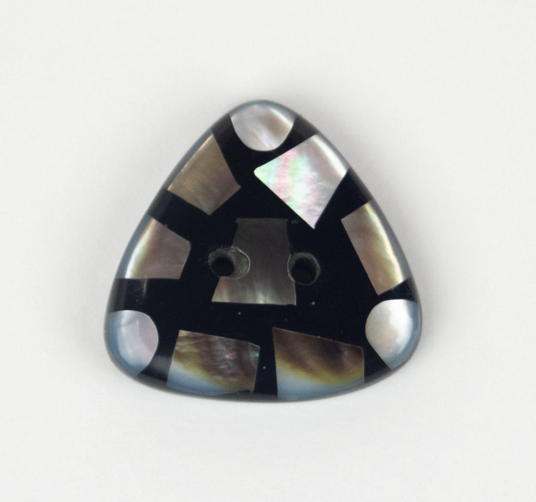 Button: Resin Modern Art Inlay Black with shell accents. STYLES VARY - hand made 27mm triangular shape