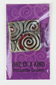 XL Square Button - One Of A Kind - Olive w/Maroon Swirls