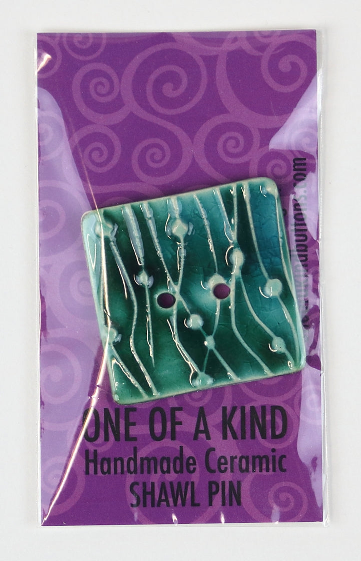 XL Square Button - One Of A Kind - Turquoise Wave Dots