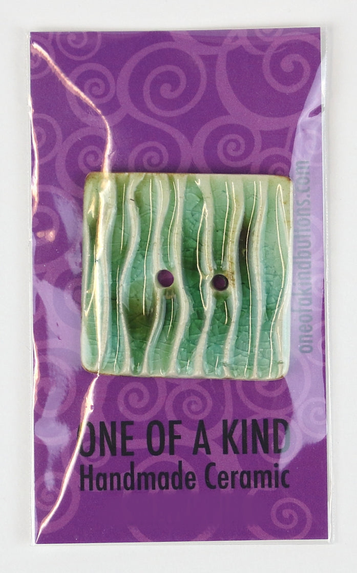 XL Square Button - One Of A Kind - Light Turqoise and Green Crackle Wave