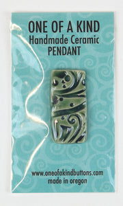 Ceramic Pendant - One Of A Kind - Rectangle Olive Green Scroll Texture