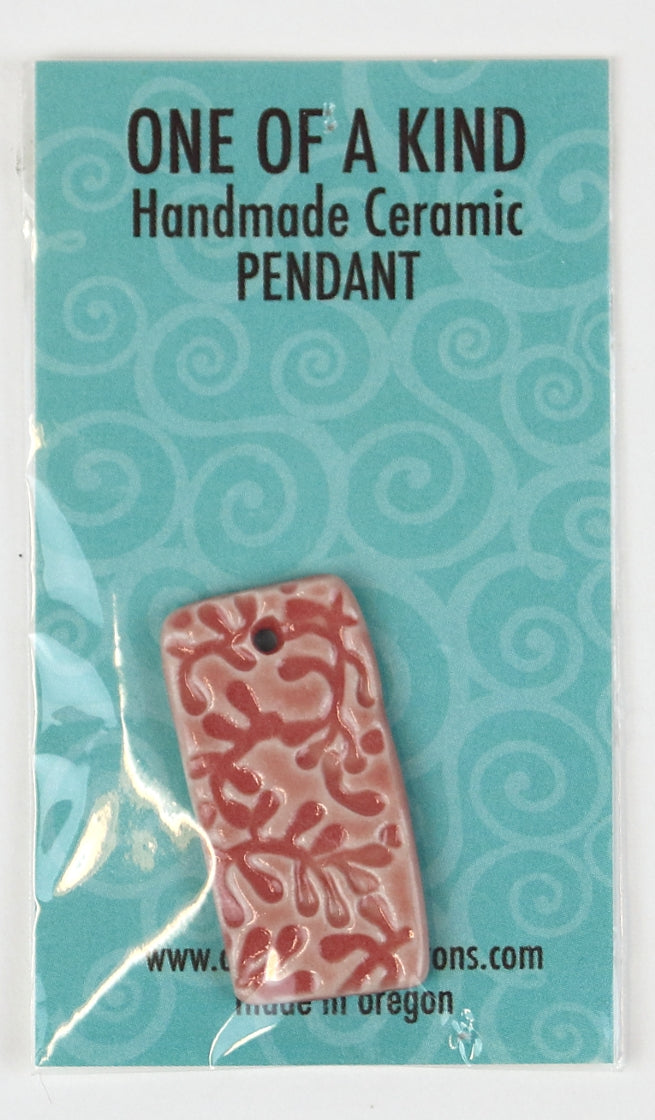 Ceramic Pendant - One Of A Kind - Rectangle Pink w/Coral Texture