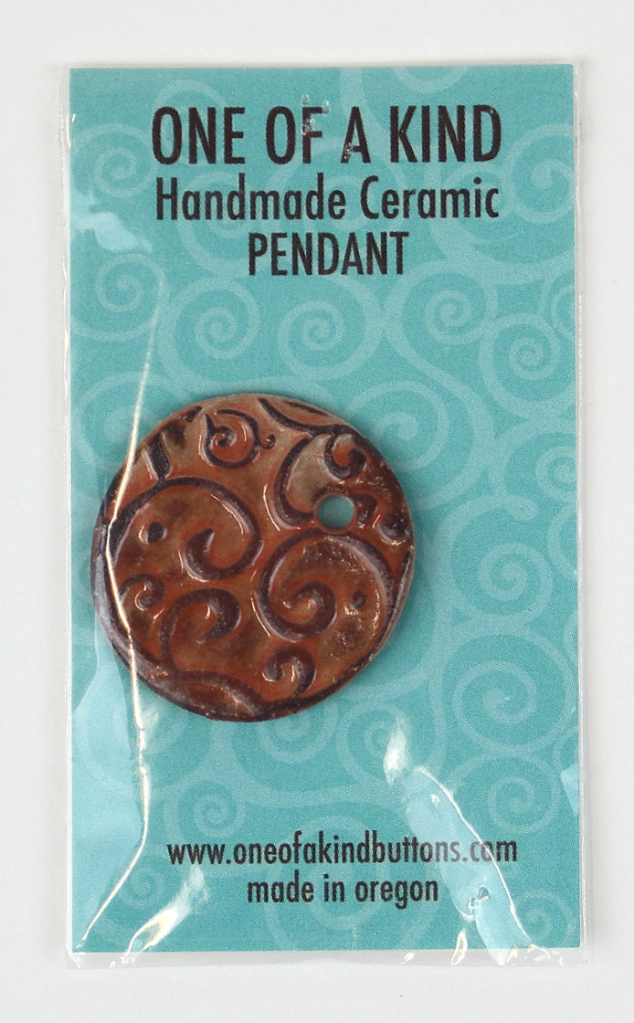 Ceramic Pendant - One Of A Kind - Round Terracotta Scroll