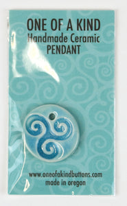 Ceramic Pendant - One Of A Kind - Round Celtic Triskelion Turquoise