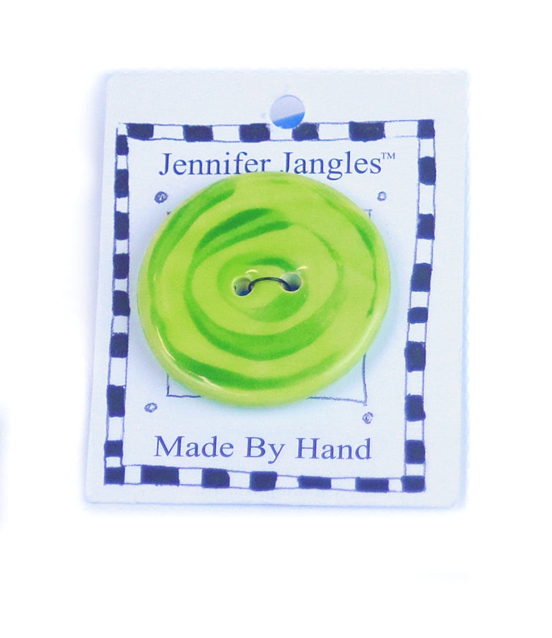 Button: Hand Made Ceramic Novelty - Round Lime w/green circles Large