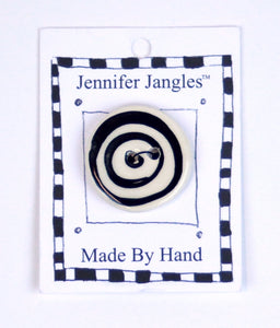 Button: Hand Made Ceramic Novelty - Round white with black Small