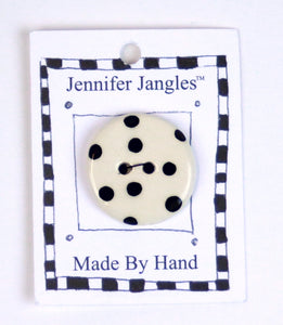 Button: Hand Made Ceramic Novelty - Round white with black dots small
